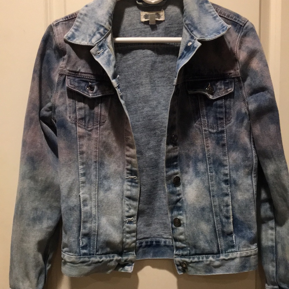 JUNK tie dye button down Denim jean jacket pockets size Small
